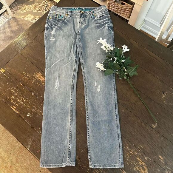 COOGI Womens Light Washed Midrise Straight‎ Jeans Embroidered Details sz 7/8 - Picture 2 of 12